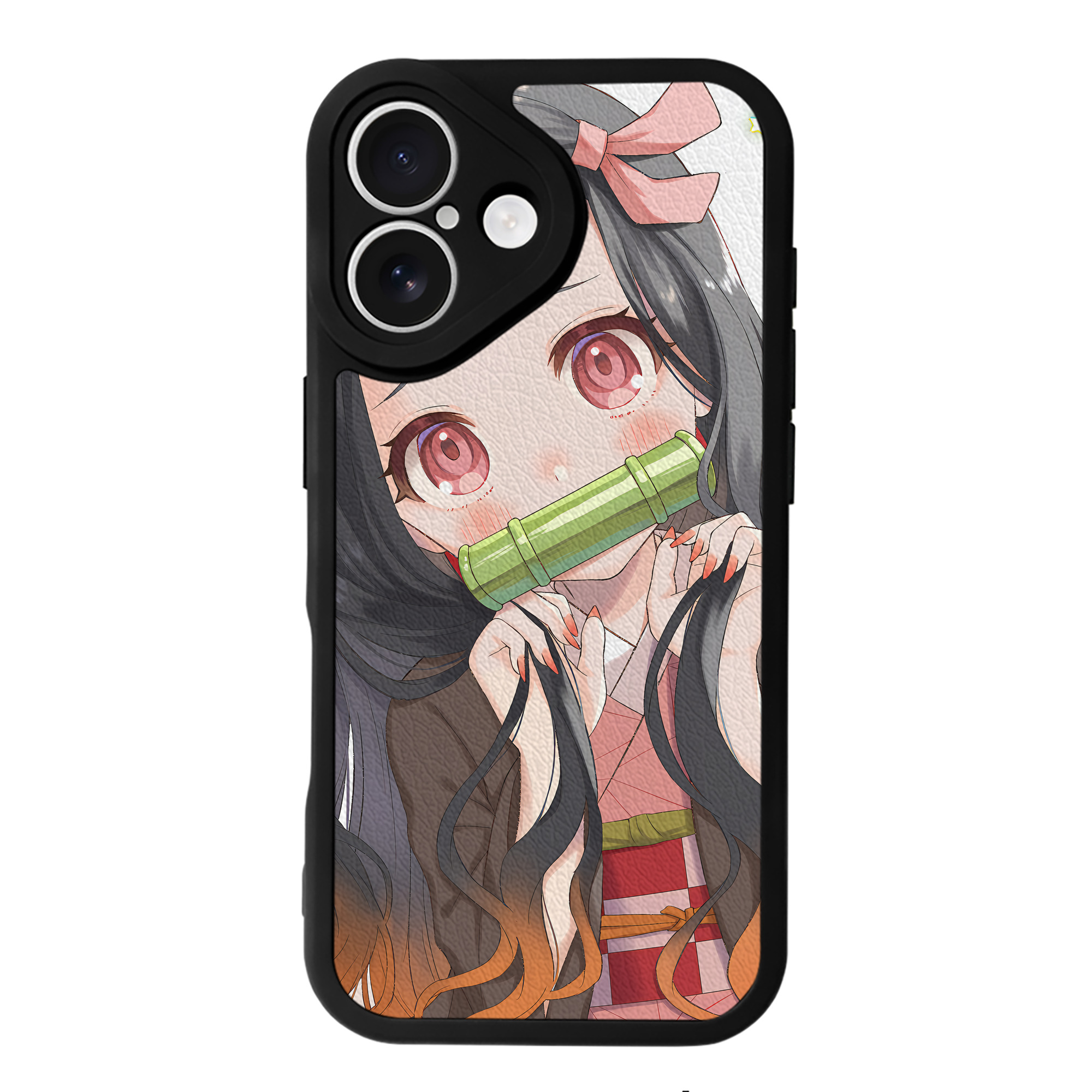 （画像用） 鬼滅の刃（きめつのやいば）竈門 禰󠄀豆子／かまど ねずこ Kamado Nezuko 【iPhone 16シリーズ対応】シリコンスマホケース（レザー調） 材質：シリコン